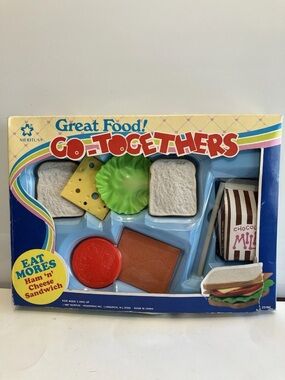 Vintage 1987 Meritus Toy Food Ham Cheese Sandwich And Milk New In Damaged Box